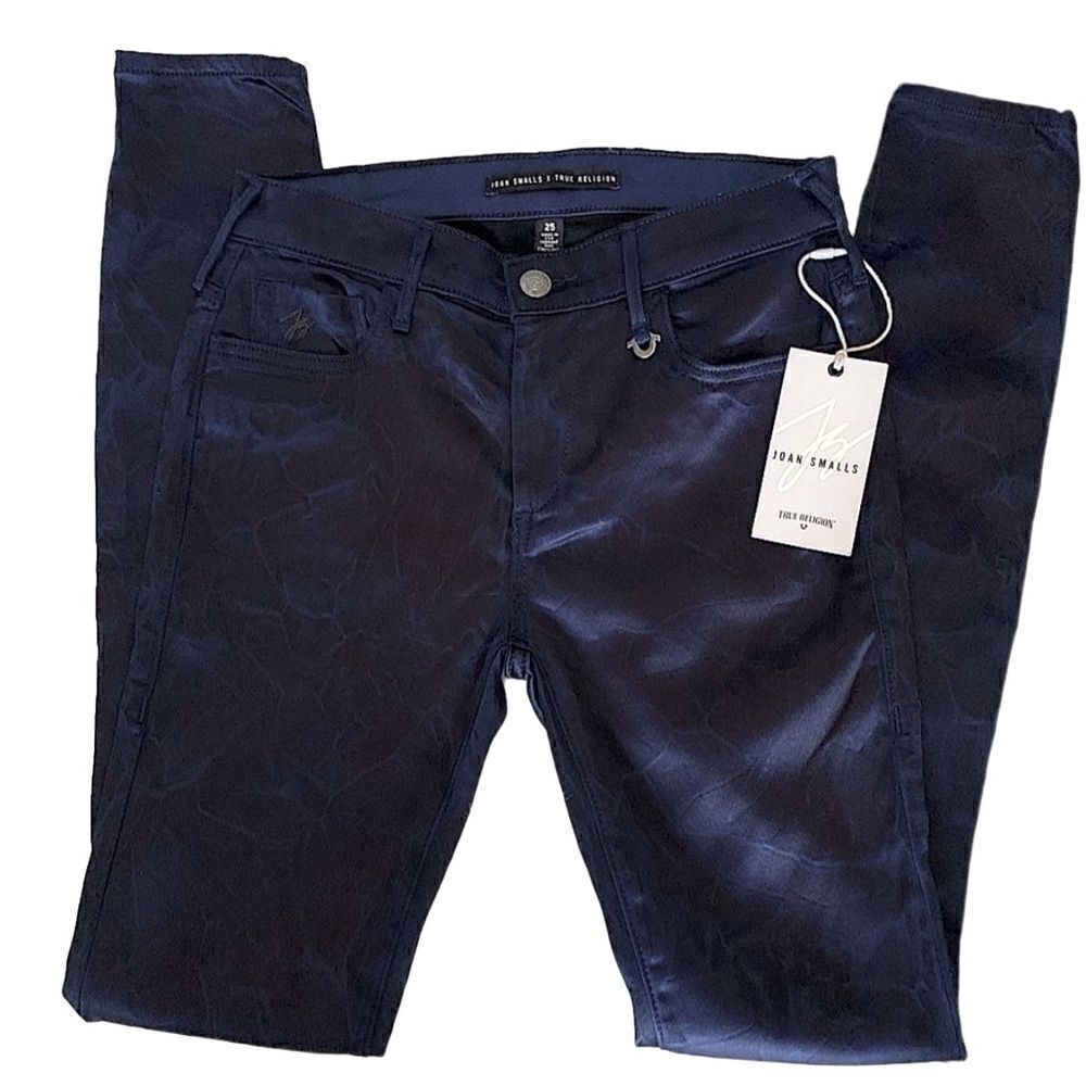 True Religion Joan Smalls X Blue & Black Mid-Rise Halle Skinny Jean Size 25